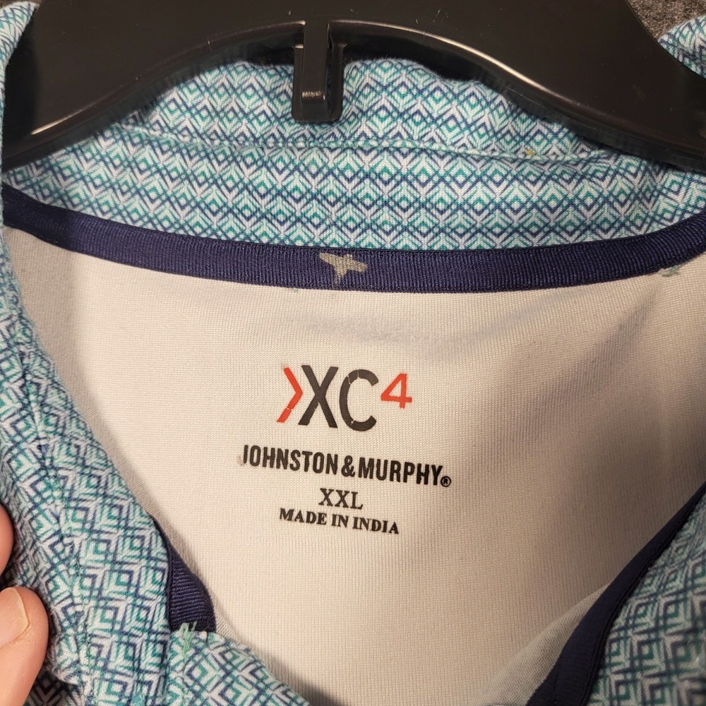 Johnston & Murphy XC4 Polo Shirt Mens XXL Blue Teal Geometric Performance Golf - Picture 3 of 9